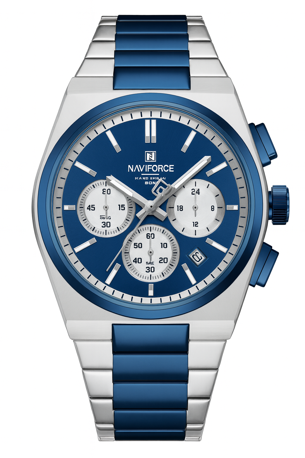 ساعة زوجية من NAVIFORCE – ستانلس ستيل، بعرض للتاريخ وكرونوغراف، مقاومة للماء، أنيقة وعصرية للعشاق