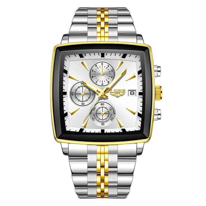 ساعة لايج الفاخرة للرجال – كوارتز كرونوغراف عسكرية رياضية مربعة مقاومة للماء LIGE Luxury Men’s Square Chronograph Quartz Watch Military Sport Waterproof