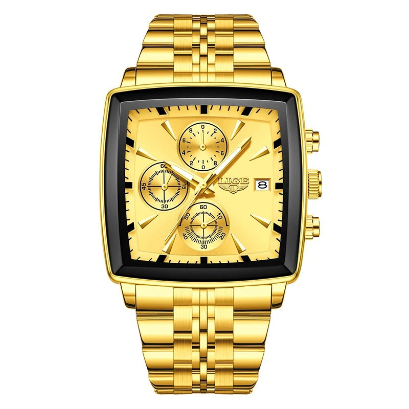 ساعة لايج الفاخرة للرجال – كوارتز كرونوغراف عسكرية رياضية مربعة مقاومة للماء LIGE Luxury Men’s Square Chronograph Quartz Watch Military Sport Waterproof