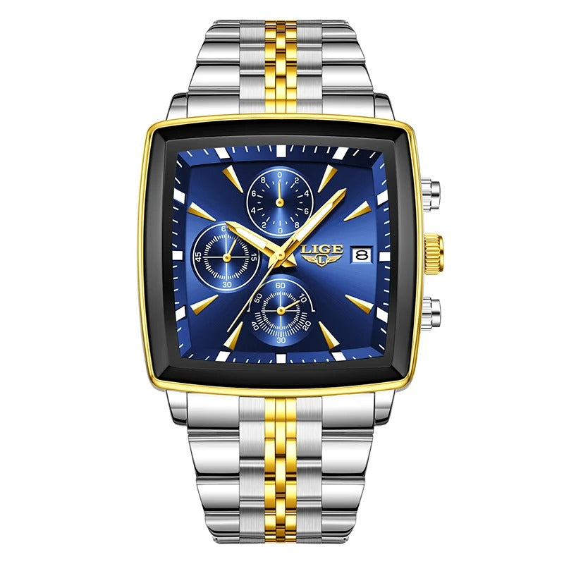 ساعة لايج الفاخرة للرجال – كوارتز كرونوغراف عسكرية رياضية مربعة مقاومة للماء LIGE Luxury Men’s Square Chronograph Quartz Watch Military Sport Waterproof