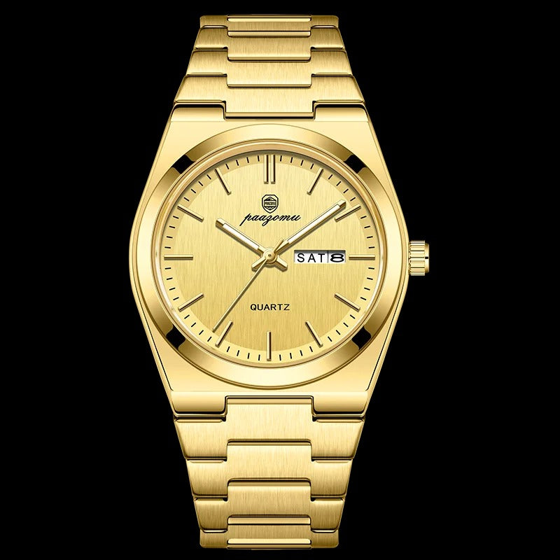 بِنغاغار ساعة رياضية فاخرة كوارتز للرجال مقاومة للماء مع إضاءة وتاريخ وأيام الأسبوع – ستانلس ستيل + علبة PENGAGAR Luxury Sport Quartz Men’s Wristwatch Waterproof Luminous Date & Week Stainless Steel