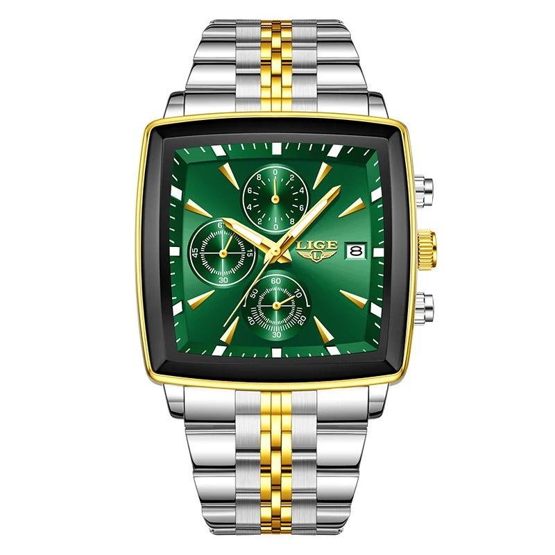 ساعة لايج الفاخرة للرجال – كوارتز كرونوغراف عسكرية رياضية مربعة مقاومة للماء LIGE Luxury Men’s Square Chronograph Quartz Watch Military Sport Waterproof