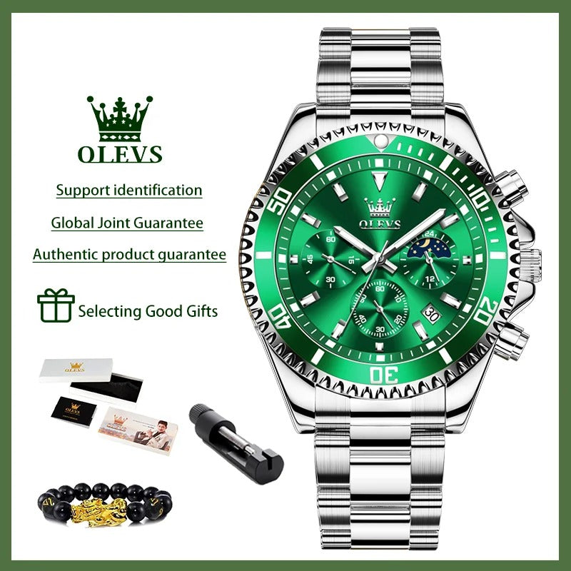 ساعة أوليفز 2870 للرجال – ساعة كوارتز أصلية بميزة طور القمر، كرونوغراف مع تقويم فولاذي، قرص فاخر كبير، ساعة رياضية فاخرة للمعصم OLEVS 2870 Men's Watches Moon phase Steel Calendar Chronograph Original Quartz Watch Big Rota Dial Luxury Sports Wristwatches