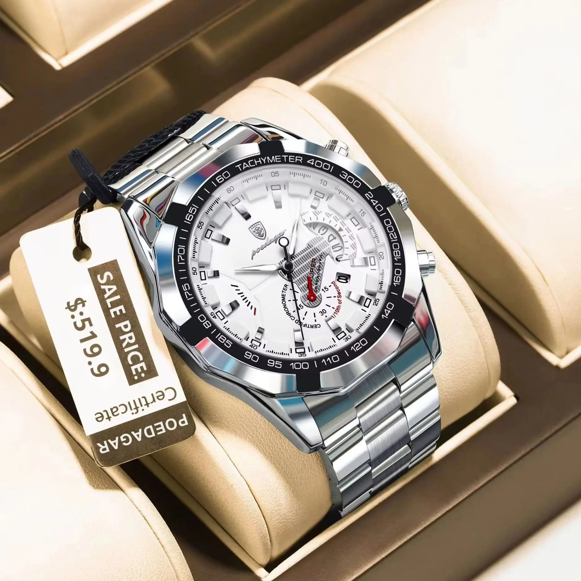 ساعة بوداغار الفاخرة للرجال – عسكرية كوارتز مع كرونوغراف، مقاومة للماء ومضيئة مع عرض التاريخ وسوار ستانلس ستيل POEDAGAR Luxury Men’s Military Quartz Chronograph Watch Waterproof Luminous Date Stainless Steel