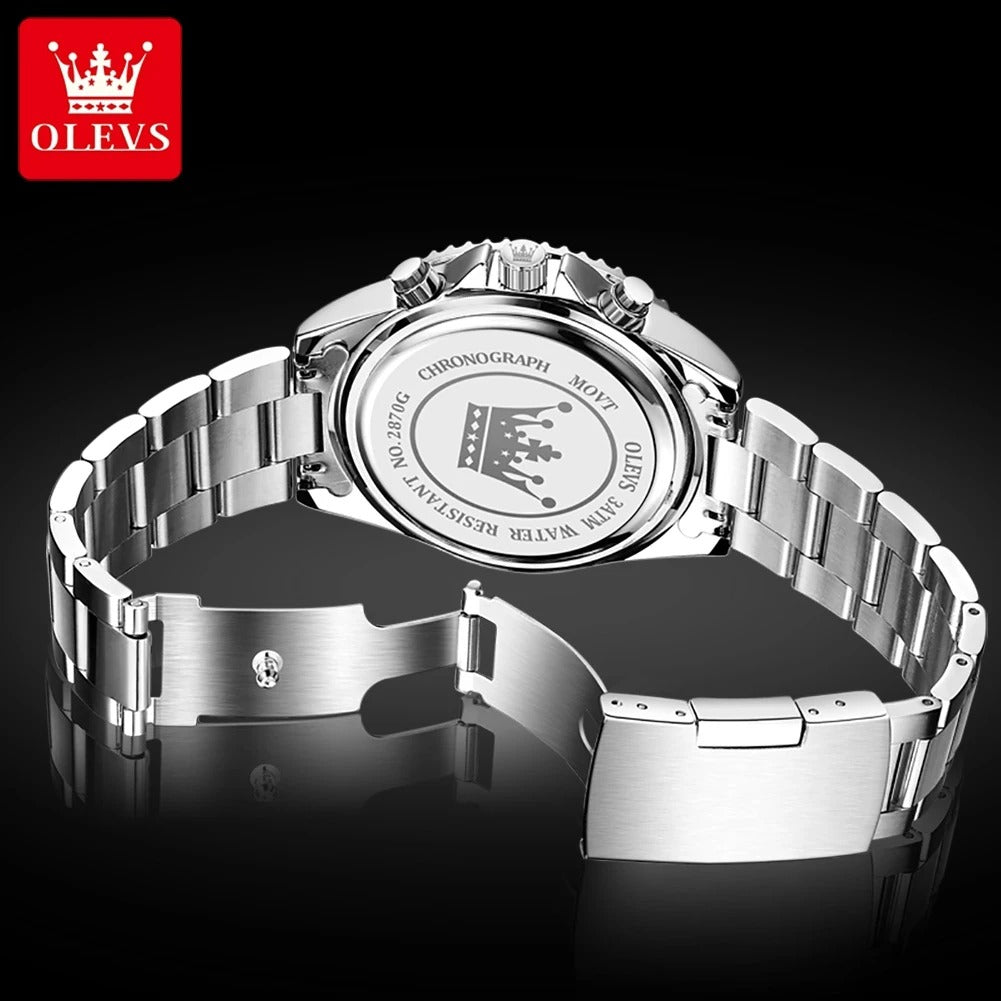 ساعة أوليفز 2870 للرجال – ساعة كوارتز أصلية بميزة طور القمر، كرونوغراف مع تقويم فولاذي، قرص فاخر كبير، ساعة رياضية فاخرة للمعصم OLEVS 2870 Men's Watches Moon phase Steel Calendar Chronograph Original Quartz Watch Big Rota Dial Luxury Sports Wristwatches