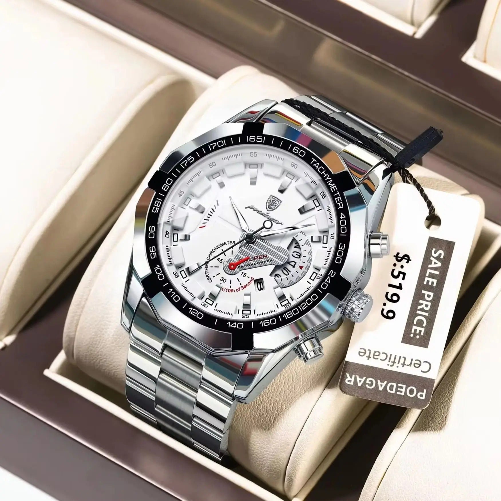 ساعة بوداغار الفاخرة للرجال – عسكرية كوارتز مع كرونوغراف، مقاومة للماء ومضيئة مع عرض التاريخ وسوار ستانلس ستيل POEDAGAR Luxury Men’s Military Quartz Chronograph Watch Waterproof Luminous Date Stainless Steel