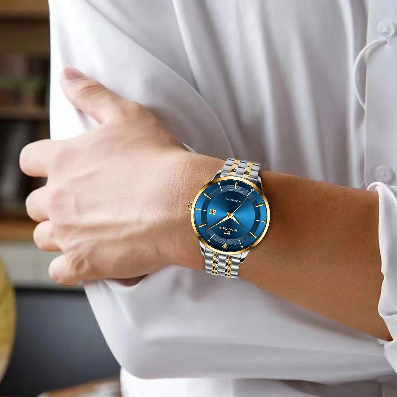 ساعة رجالية 2024 – فاخرة ستانلس ستيل ستايل أعمال مع أحجار الراين، 43مم أزرق ذهبي، حركة كوارتز 2024 Men’s Luxury Business Watch Stainless Steel 43mm Blue Gold Quartz Rhinestone