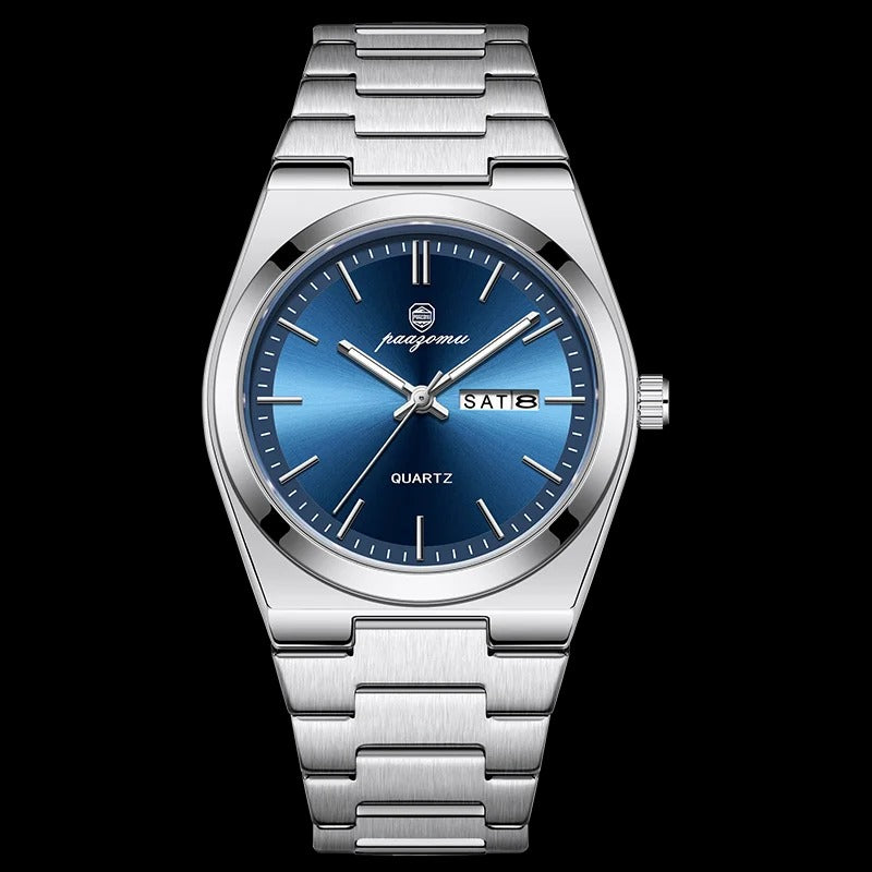 بِنغاغار ساعة رياضية فاخرة كوارتز للرجال مقاومة للماء مع إضاءة وتاريخ وأيام الأسبوع – ستانلس ستيل + علبة PENGAGAR Luxury Sport Quartz Men’s Wristwatch Waterproof Luminous Date & Week Stainless Steel