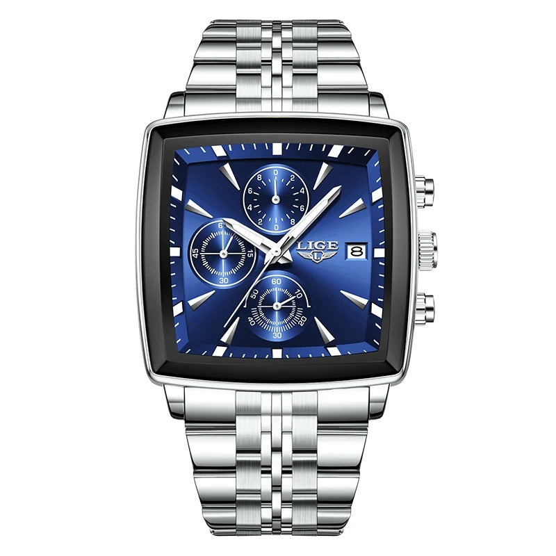 ساعة لايج الفاخرة للرجال – كوارتز كرونوغراف عسكرية رياضية مربعة مقاومة للماء LIGE Luxury Men’s Square Chronograph Quartz Watch Military Sport Waterproof