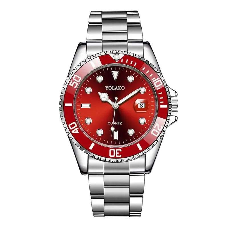 ساعة رجالية كوارتز فاخرة ستانلس ستيل مع تقويم باللون الأخضر Men’s Quartz Stainless Steel Watch with Calendar Green Luxury