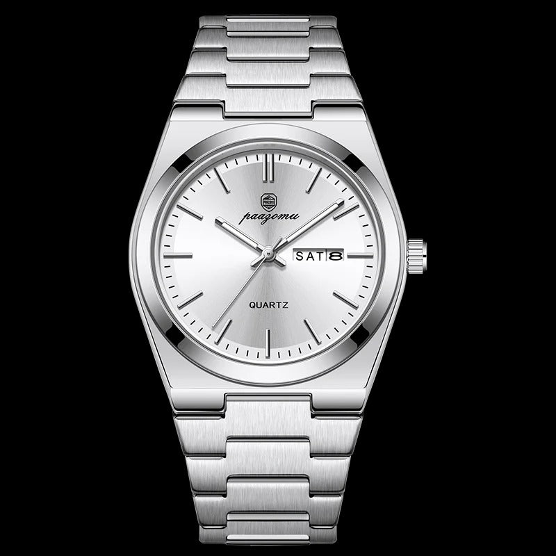 بِنغاغار ساعة رياضية فاخرة كوارتز للرجال مقاومة للماء مع إضاءة وتاريخ وأيام الأسبوع – ستانلس ستيل + علبة PENGAGAR Luxury Sport Quartz Men’s Wristwatch Waterproof Luminous Date & Week Stainless Steel