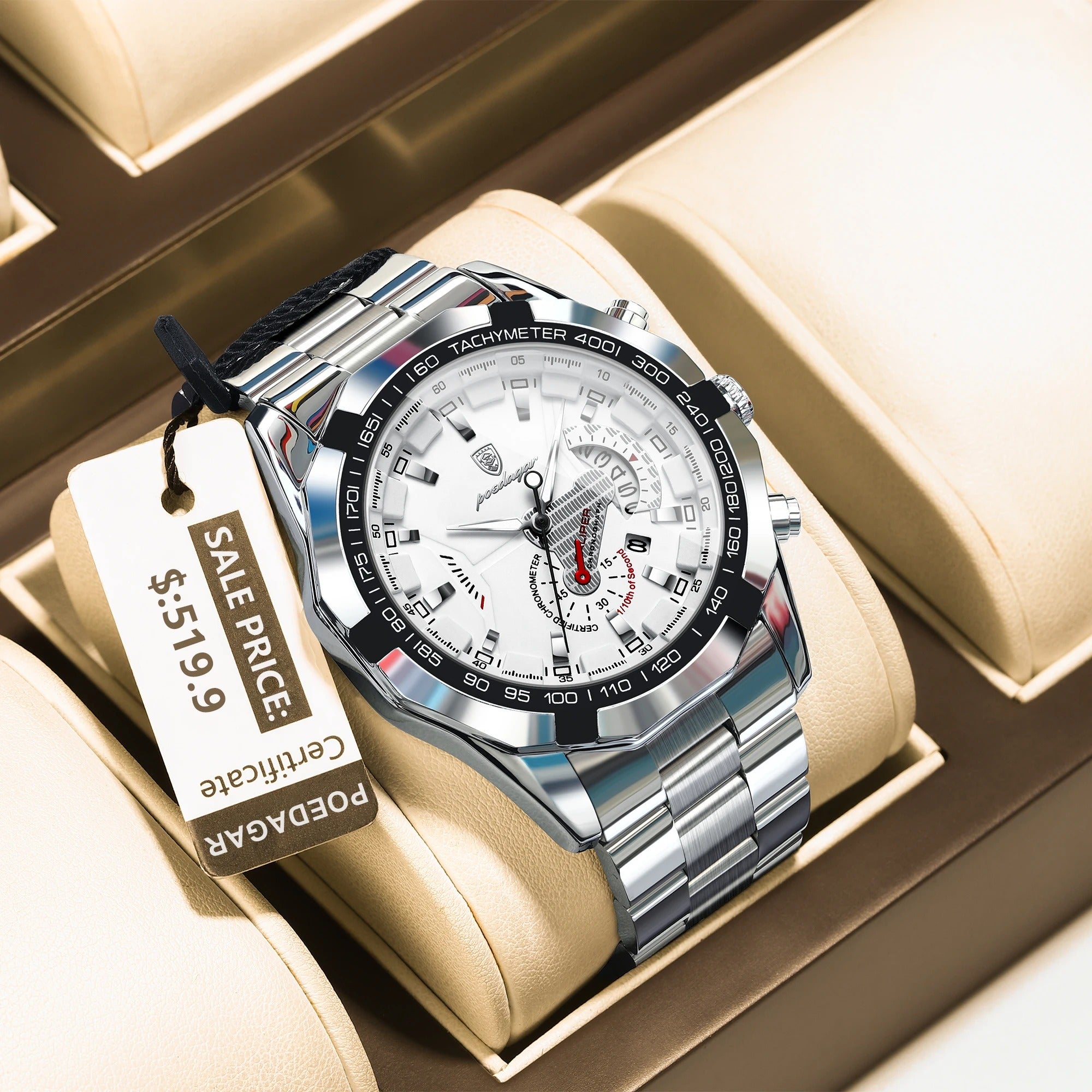 ساعة بوداغار الفاخرة للرجال – عسكرية كوارتز مع كرونوغراف، مقاومة للماء ومضيئة مع عرض التاريخ وسوار ستانلس ستيل POEDAGAR Luxury Men’s Military Quartz Chronograph Watch Waterproof Luminous Date Stainless Steel