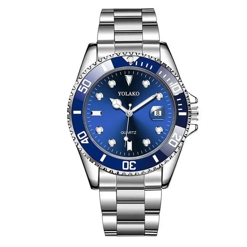 ساعة رجالية كوارتز فاخرة ستانلس ستيل مع تقويم باللون الأخضر Men’s Quartz Stainless Steel Watch with Calendar Green Luxury