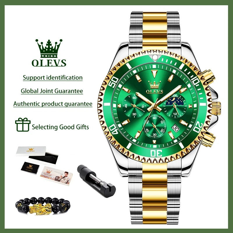 ساعة أوليفز 2870 للرجال – ساعة كوارتز أصلية بميزة طور القمر، كرونوغراف مع تقويم فولاذي، قرص فاخر كبير، ساعة رياضية فاخرة للمعصم OLEVS 2870 Men's Watches Moon phase Steel Calendar Chronograph Original Quartz Watch Big Rota Dial Luxury Sports Wristwatches