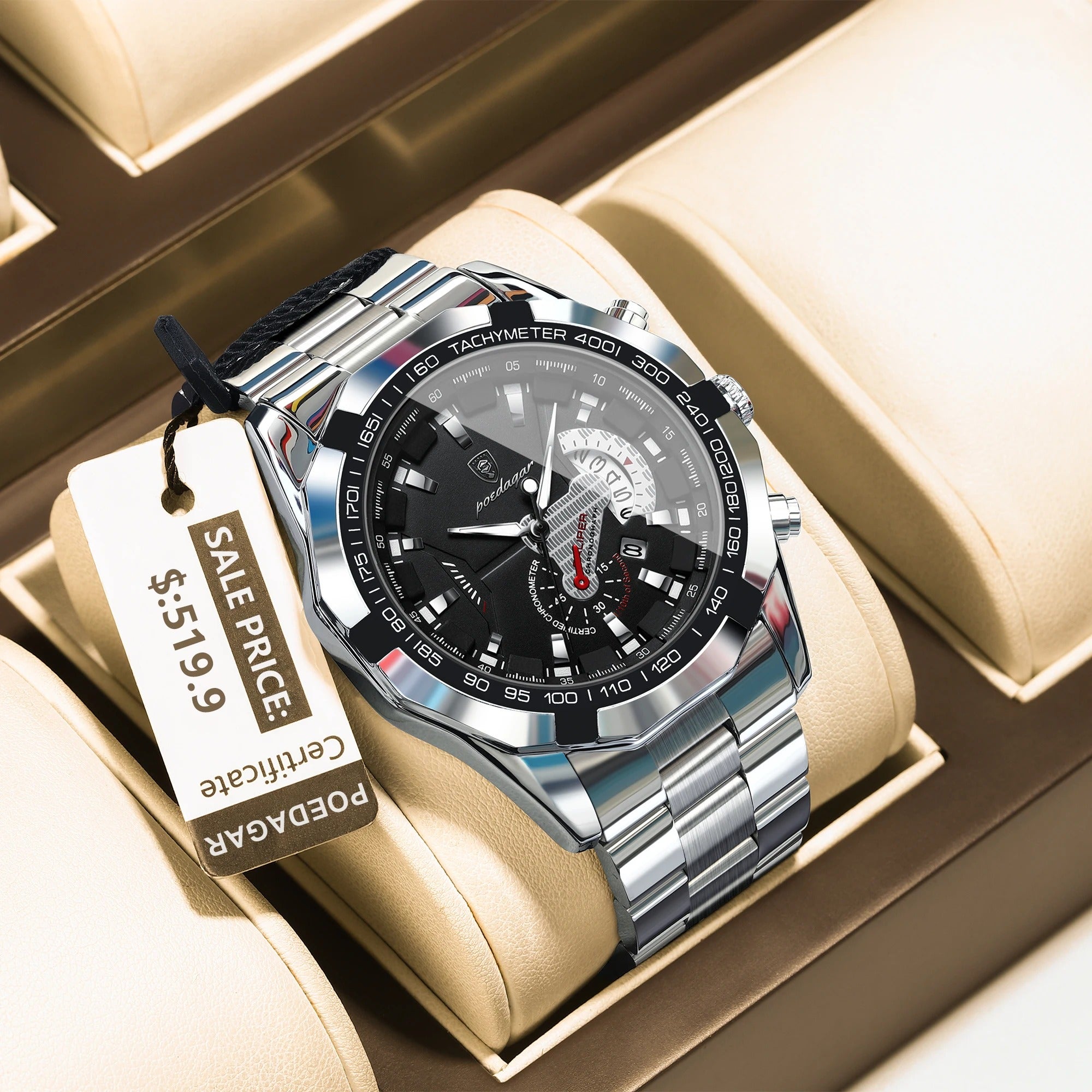 ساعة بوداغار الفاخرة للرجال – عسكرية كوارتز مع كرونوغراف، مقاومة للماء ومضيئة مع عرض التاريخ وسوار ستانلس ستيل POEDAGAR Luxury Men’s Military Quartz Chronograph Watch Waterproof Luminous Date Stainless Steel