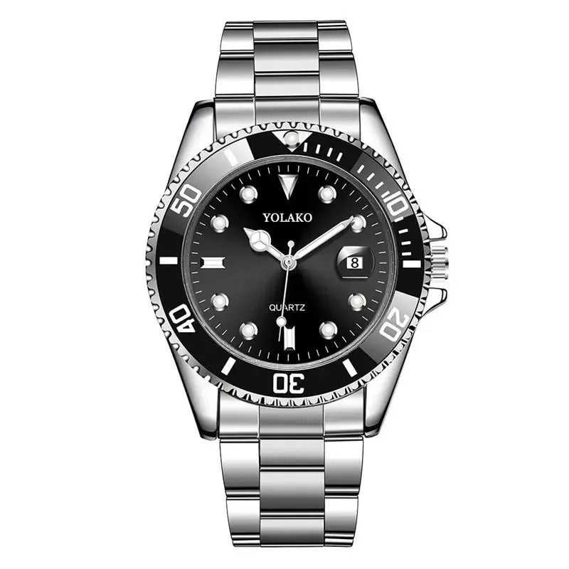 ساعة رجالية كوارتز فاخرة ستانلس ستيل مع تقويم باللون الأخضر Men’s Quartz Stainless Steel Watch with Calendar Green Luxury