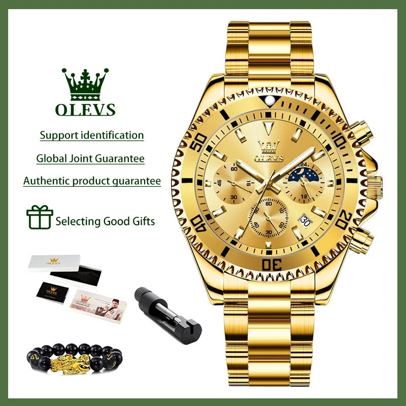 ساعة أوليفز 2870 للرجال – كوارتز أصلية بميزة طور القمر مع كرونوغراف وتقويم فولاذي وقرص فاخر كبير بتصميم رياضي فاخر OLEVS 2870 Men’s Quartz Watch Moon Phase Chronograph Steel Calendar Big Dial Luxury Sports